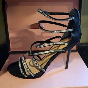 Women's Nina Black Luster Sat  Fancy dress shoes with zipper; size 7.5 M